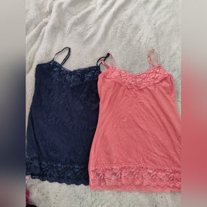 Maurices crinkle lace cami's with adjustable straps. Size small navy and coral